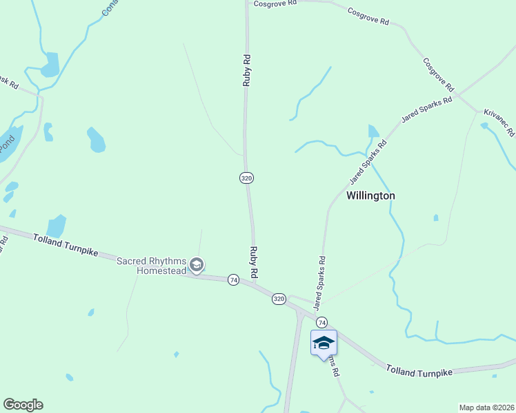 map of restaurants, bars, coffee shops, grocery stores, and more near 21 Ruby Road in Willington