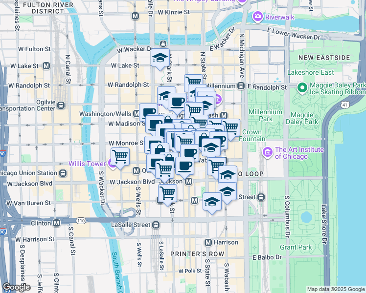 map of restaurants, bars, coffee shops, grocery stores, and more near in Chicago
