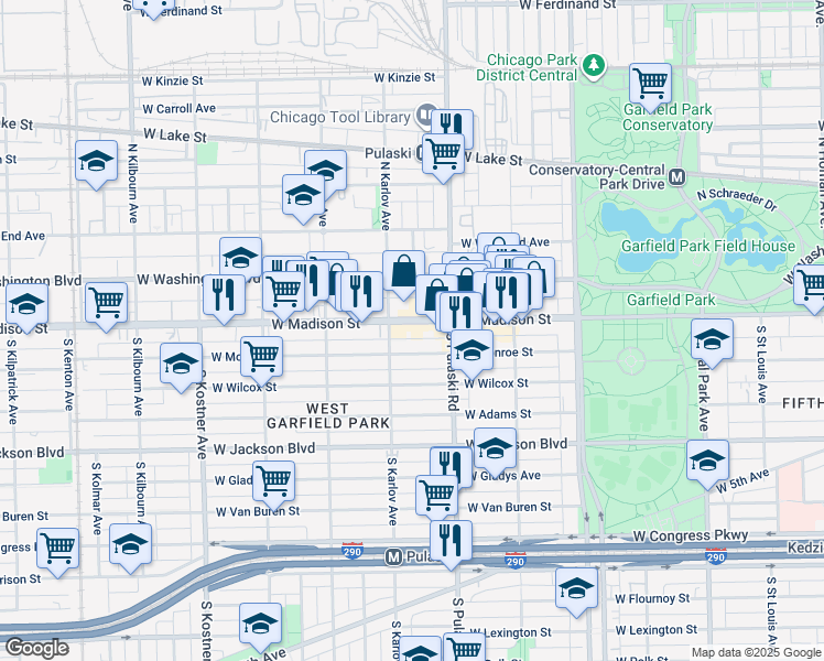 map of restaurants, bars, coffee shops, grocery stores, and more near 4048 West Monroe Street in Chicago
