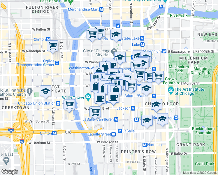 map of restaurants, bars, coffee shops, grocery stores, and more near in Chicago