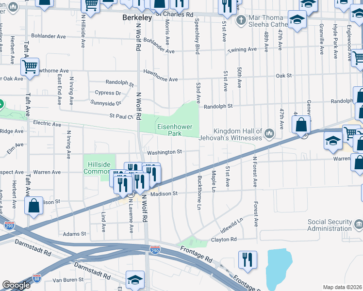 map of restaurants, bars, coffee shops, grocery stores, and more near 519 High Ridge Road in Hillside