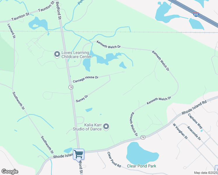 map of restaurants, bars, coffee shops, grocery stores, and more near 18 Surrey Drive in Lakeville
