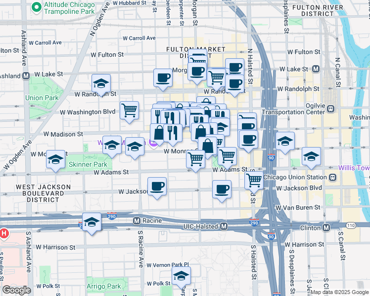 map of restaurants, bars, coffee shops, grocery stores, and more near in Chicago