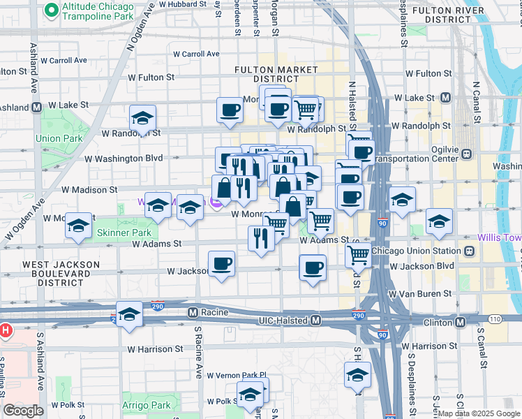map of restaurants, bars, coffee shops, grocery stores, and more near in Chicago