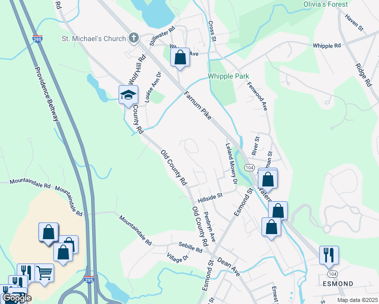 map of restaurants, bars, coffee shops, grocery stores, and more near 2708 Pinewood Drive in Smithfield