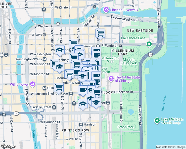map of restaurants, bars, coffee shops, grocery stores, and more near in Chicago