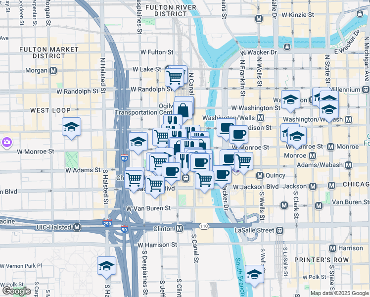 map of restaurants, bars, coffee shops, grocery stores, and more near in Chicago