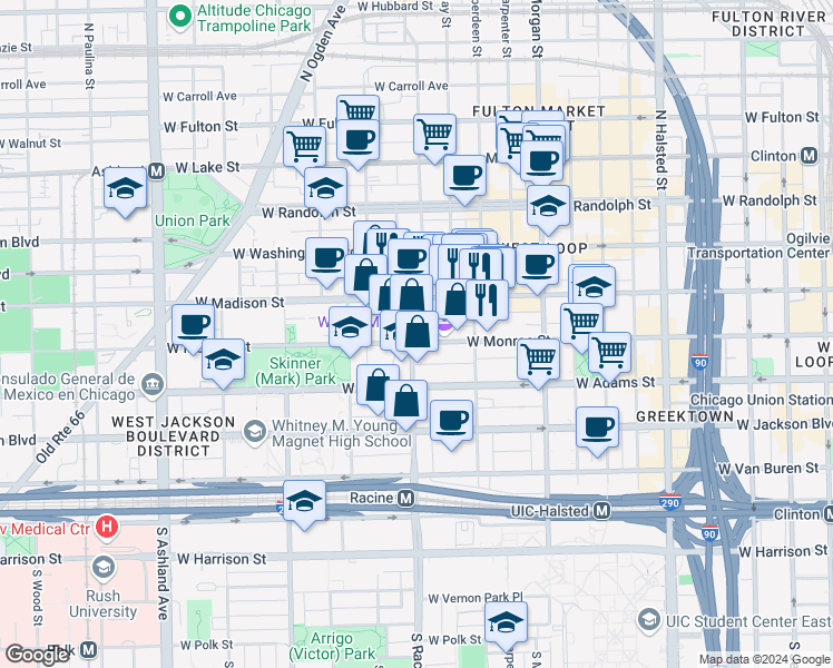 map of restaurants, bars, coffee shops, grocery stores, and more near in Chicago