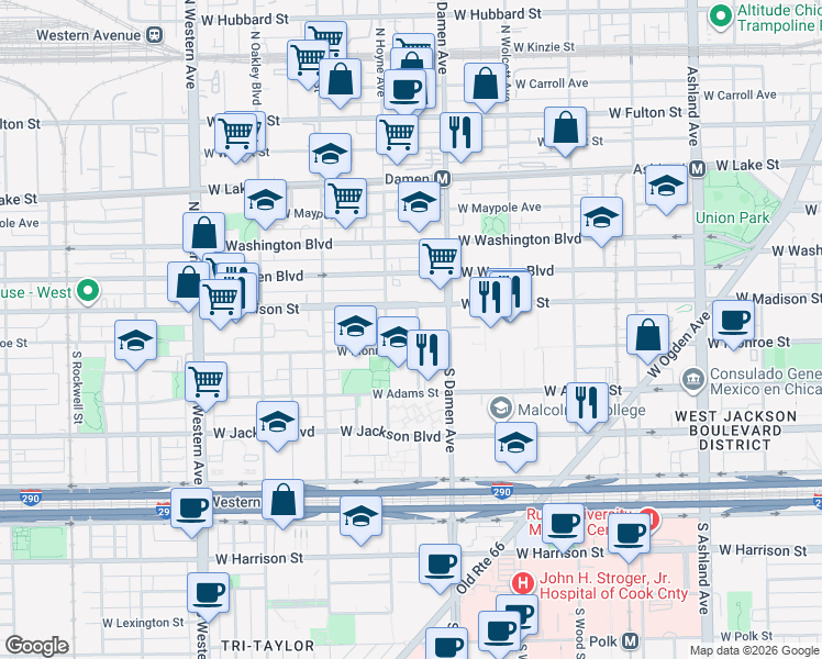 map of restaurants, bars, coffee shops, grocery stores, and more near 2003 West Monroe Street in Chicago