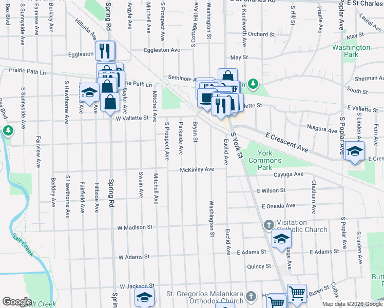 map of restaurants, bars, coffee shops, grocery stores, and more near 641 Parkside Avenue in Elmhurst