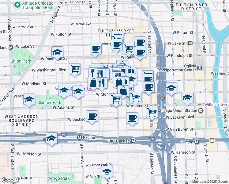 map of restaurants, bars, coffee shops, grocery stores, and more near in Chicago