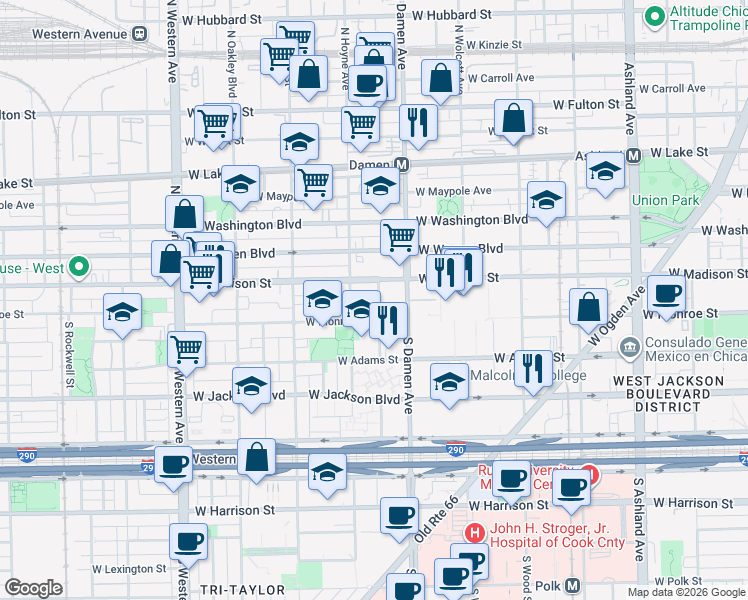 map of restaurants, bars, coffee shops, grocery stores, and more near 2003 West Monroe Street in Chicago