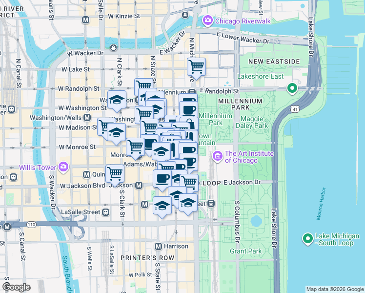 map of restaurants, bars, coffee shops, grocery stores, and more near in Chicago