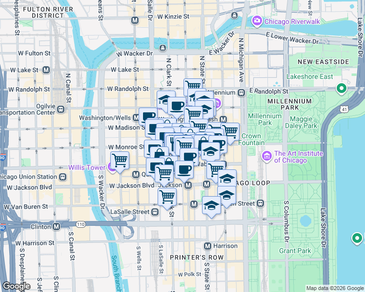 map of restaurants, bars, coffee shops, grocery stores, and more near in Chicago