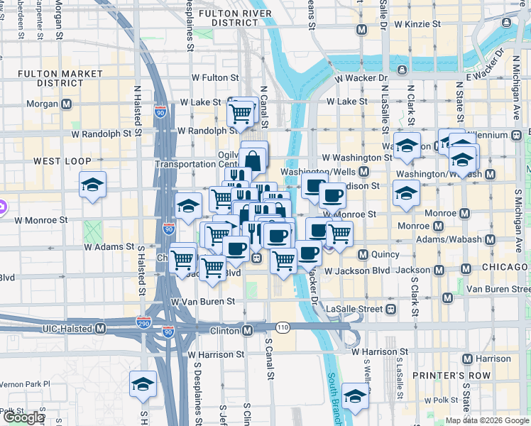 map of restaurants, bars, coffee shops, grocery stores, and more near in Chicago