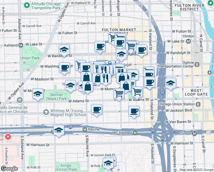 map of restaurants, bars, coffee shops, grocery stores, and more near in Chicago
