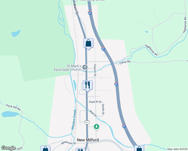 map of restaurants, bars, coffee shops, grocery stores, and more near 130-188 Church St in New Milford