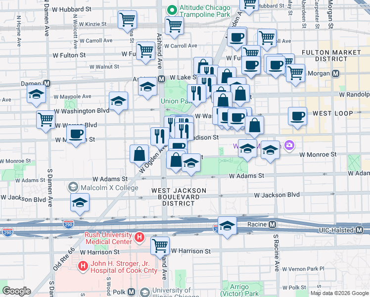 map of restaurants, bars, coffee shops, grocery stores, and more near in Chicago