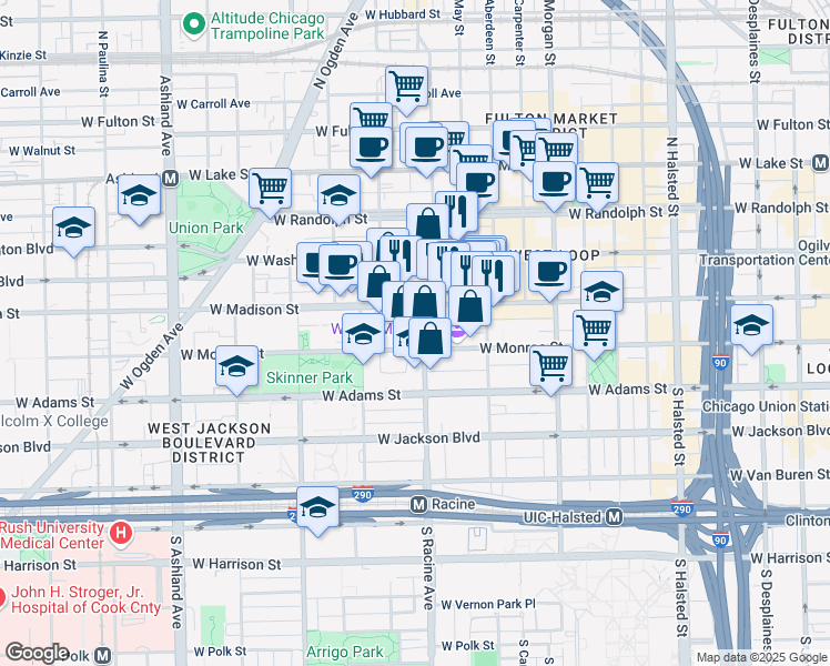 map of restaurants, bars, coffee shops, grocery stores, and more near in Chicago