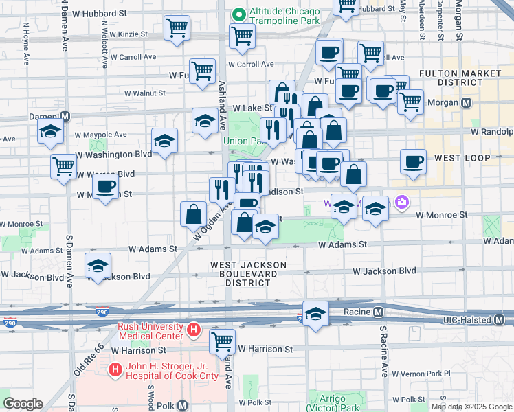 map of restaurants, bars, coffee shops, grocery stores, and more near in Chicago