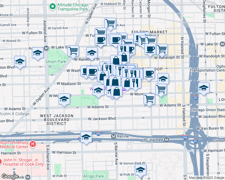 map of restaurants, bars, coffee shops, grocery stores, and more near in Chicago