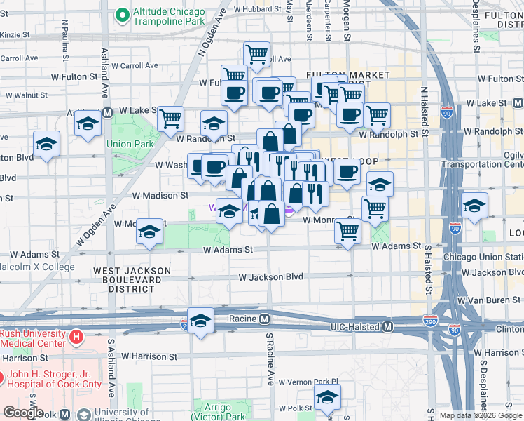 map of restaurants, bars, coffee shops, grocery stores, and more near in Chicago