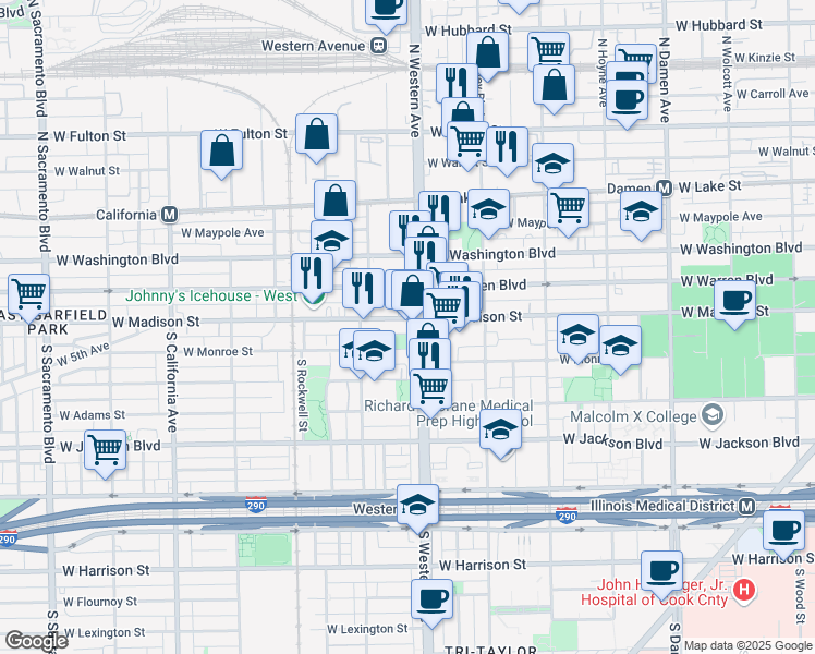 map of restaurants, bars, coffee shops, grocery stores, and more near in Chicago