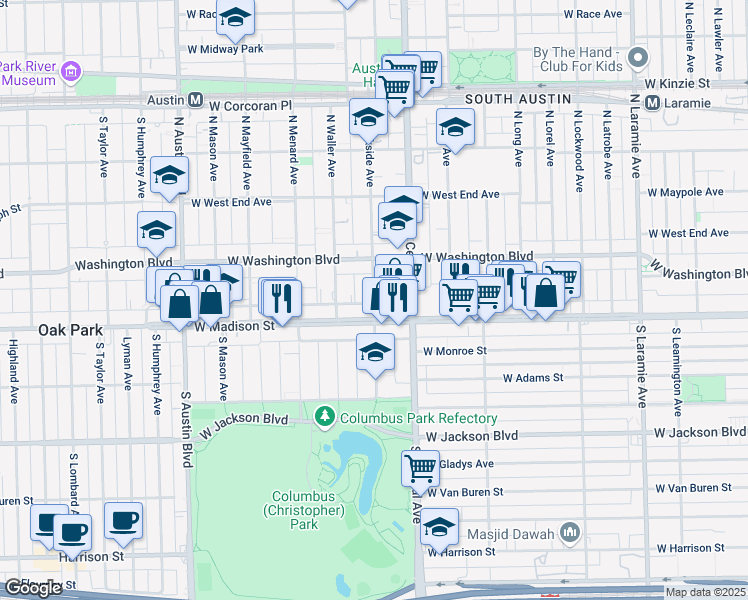 map of restaurants, bars, coffee shops, grocery stores, and more near 44 North Parkside Avenue in Chicago