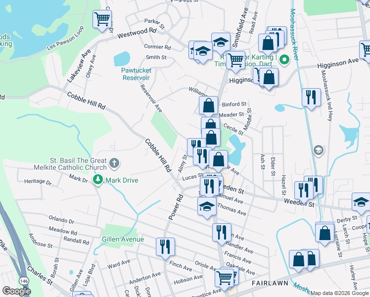 map of restaurants, bars, coffee shops, grocery stores, and more near 79 Hopkins Street in Lincoln