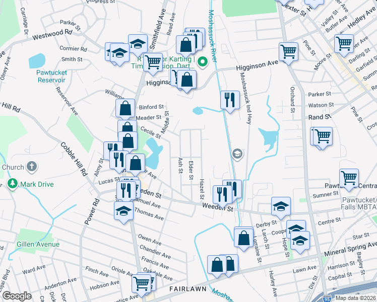 map of restaurants, bars, coffee shops, grocery stores, and more near 79 Ash Street in Lincoln