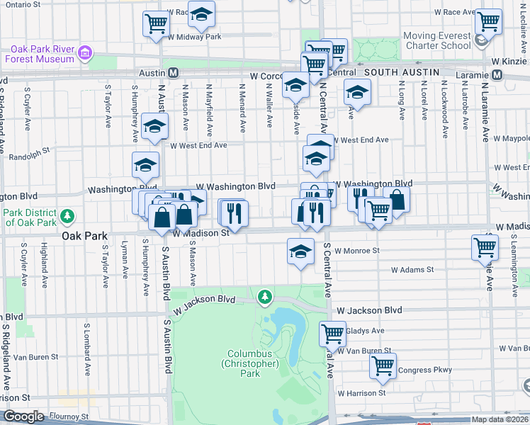 map of restaurants, bars, coffee shops, grocery stores, and more near in Chicago