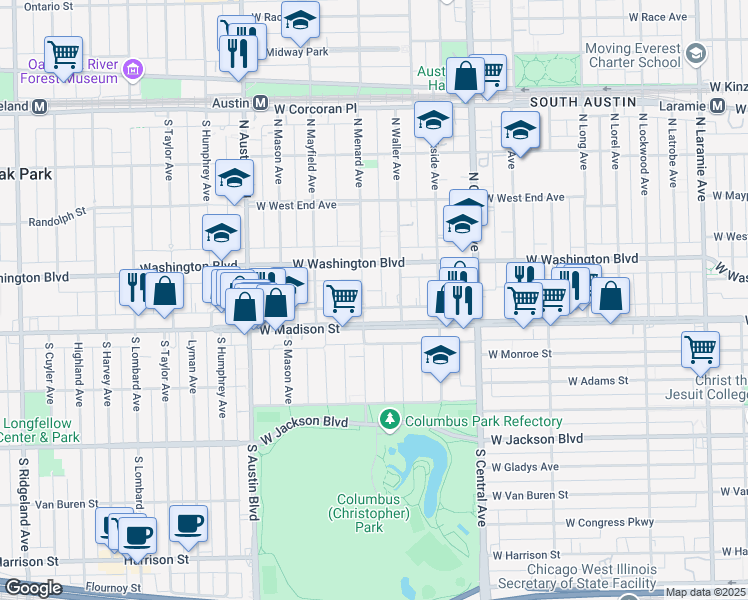 map of restaurants, bars, coffee shops, grocery stores, and more near in Chicago
