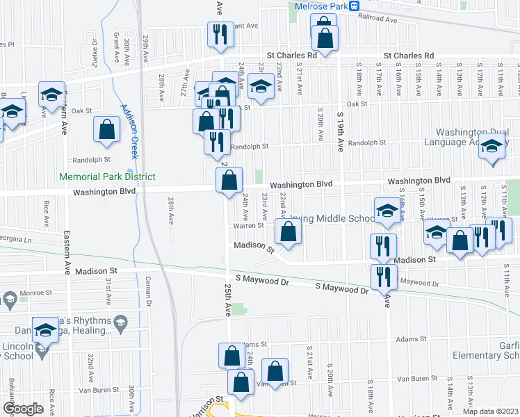 map of restaurants, bars, coffee shops, grocery stores, and more near 626 23rd Avenue in Bellwood