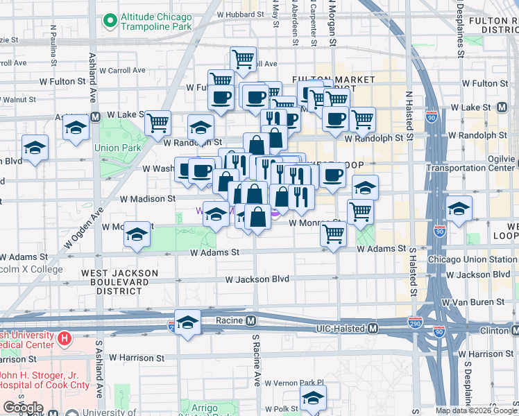map of restaurants, bars, coffee shops, grocery stores, and more near in Chicago