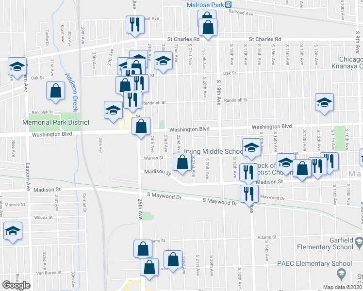 map of restaurants, bars, coffee shops, grocery stores, and more near 625 22nd Avenue in Bellwood