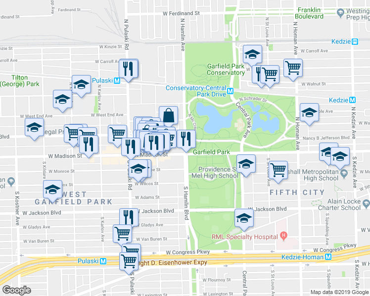 map of restaurants, bars, coffee shops, grocery stores, and more near in Chicago