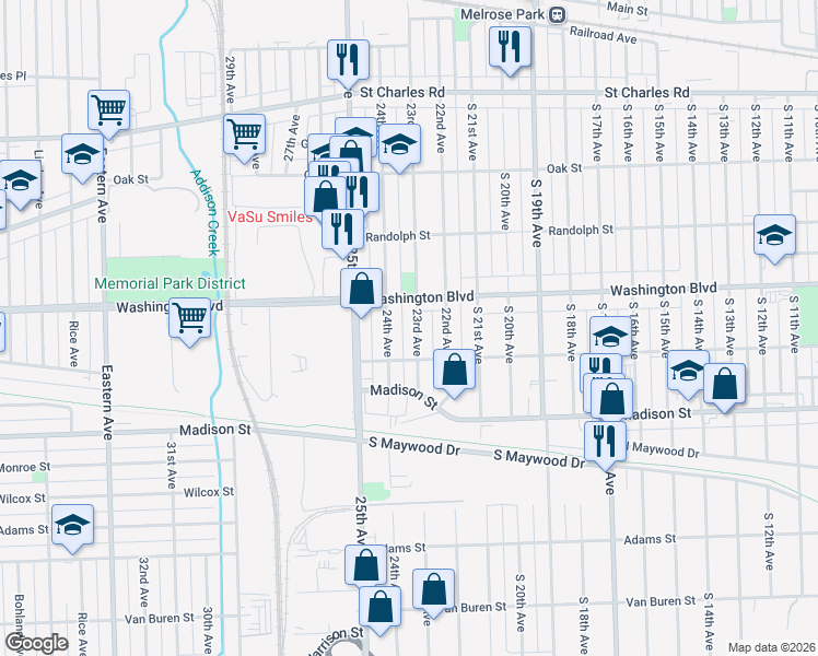 map of restaurants, bars, coffee shops, grocery stores, and more near 613 23rd Avenue in Bellwood