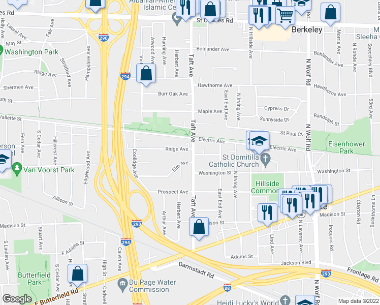 map of restaurants, bars, coffee shops, grocery stores, and more near 5810 Ridge Avenue in Berkeley