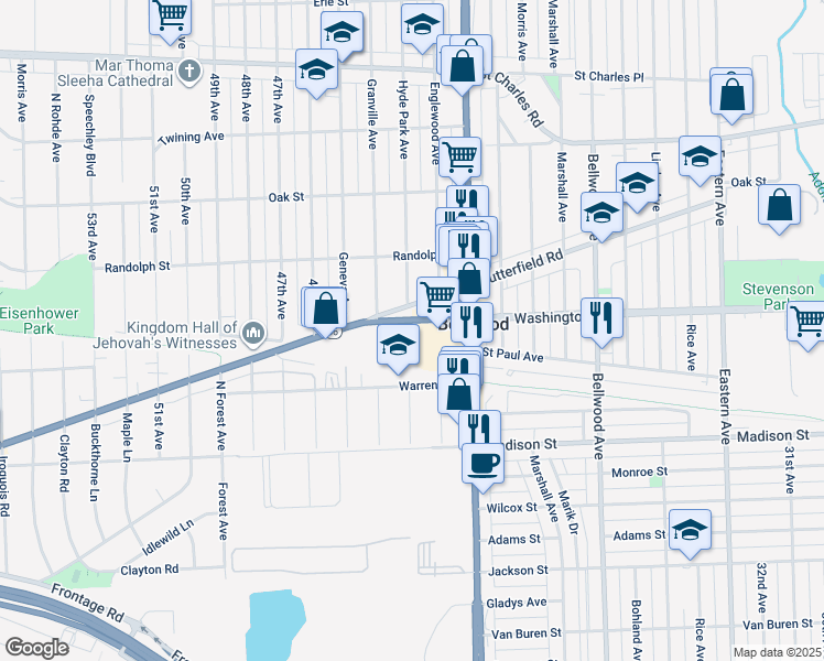 map of restaurants, bars, coffee shops, grocery stores, and more near 556 Mannheim Road in Hillside