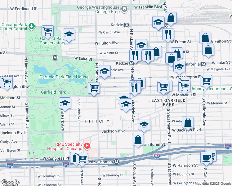 map of restaurants, bars, coffee shops, grocery stores, and more near 4501 North Kedzie Avenue in Chicago