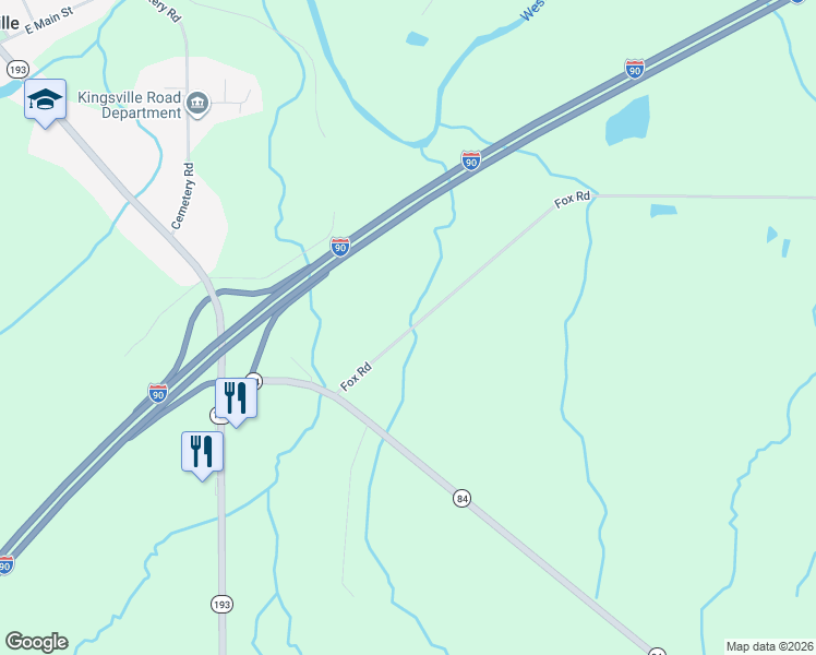 map of restaurants, bars, coffee shops, grocery stores, and more near 3499 Fox Road in Kingsville