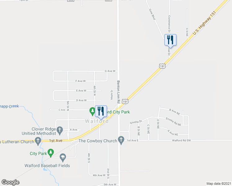 map of restaurants, bars, coffee shops, grocery stores, and more near 435 1st Street North in Walford
