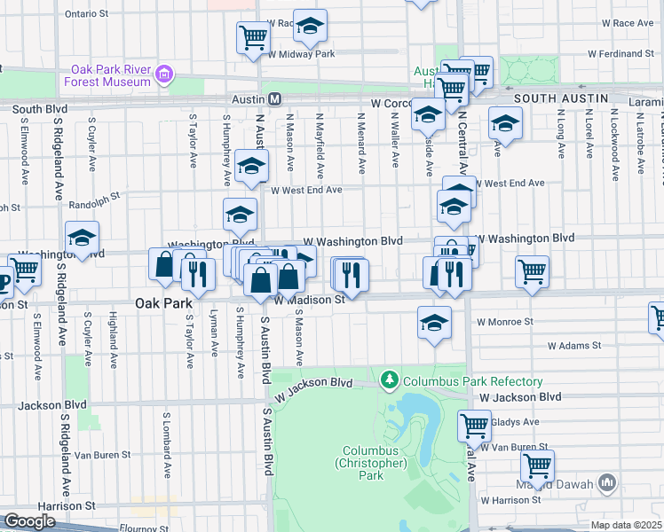 map of restaurants, bars, coffee shops, grocery stores, and more near 41 North Mayfield Avenue in Chicago