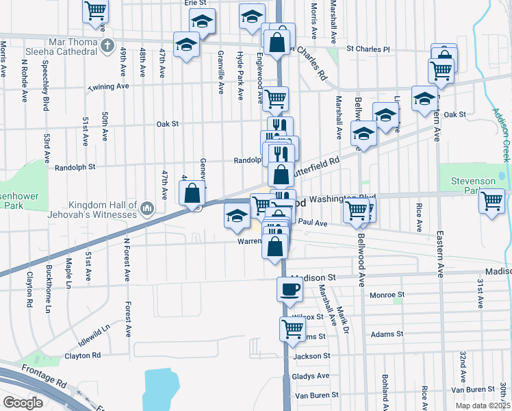 map of restaurants, bars, coffee shops, grocery stores, and more near 556 Mannheim Road in Hillside
