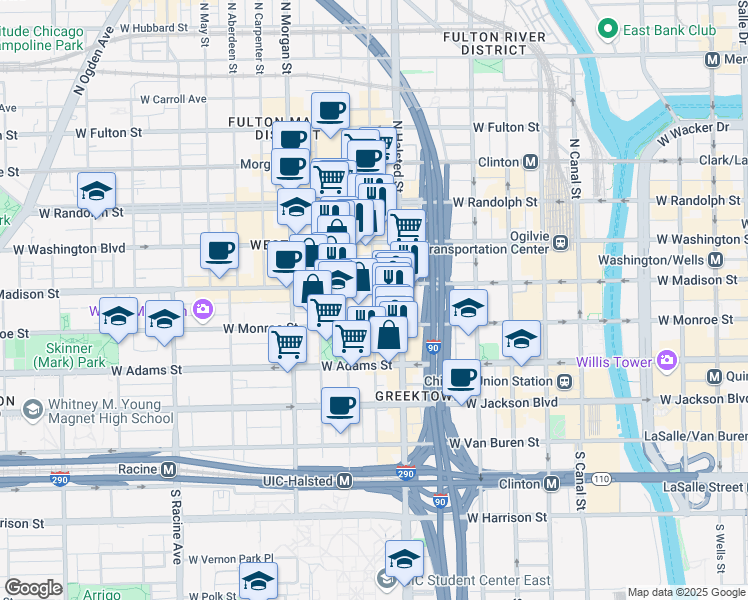 map of restaurants, bars, coffee shops, grocery stores, and more near in Chicago