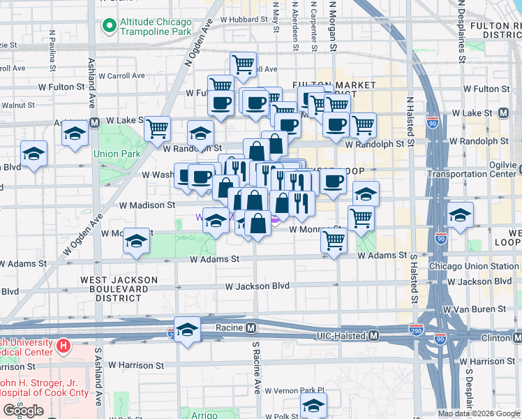 map of restaurants, bars, coffee shops, grocery stores, and more near in Chicago
