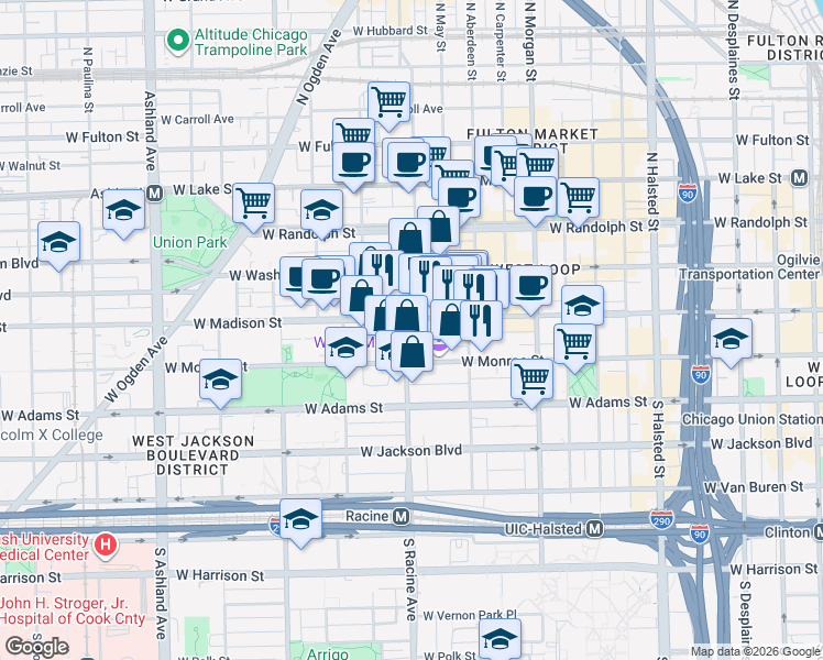 map of restaurants, bars, coffee shops, grocery stores, and more near in Chicago