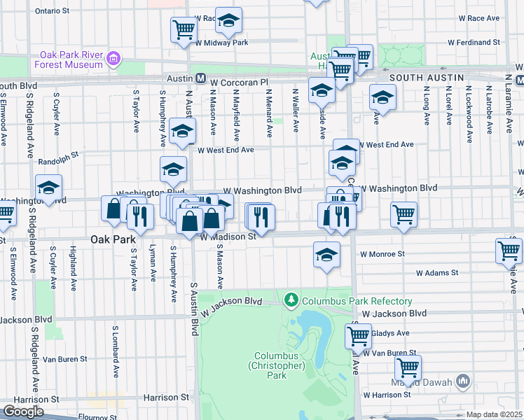 map of restaurants, bars, coffee shops, grocery stores, and more near 41 North Mayfield Avenue in Chicago