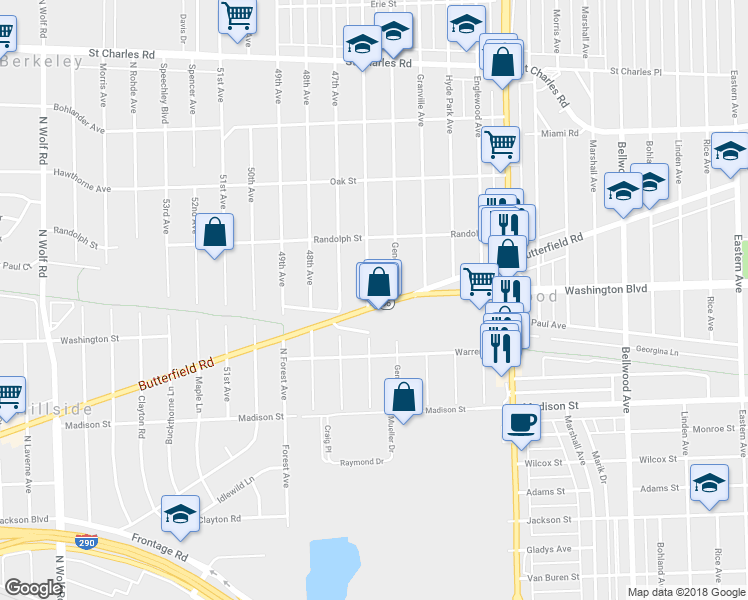map of restaurants, bars, coffee shops, grocery stores, and more near 546 46th Avenue in Bellwood