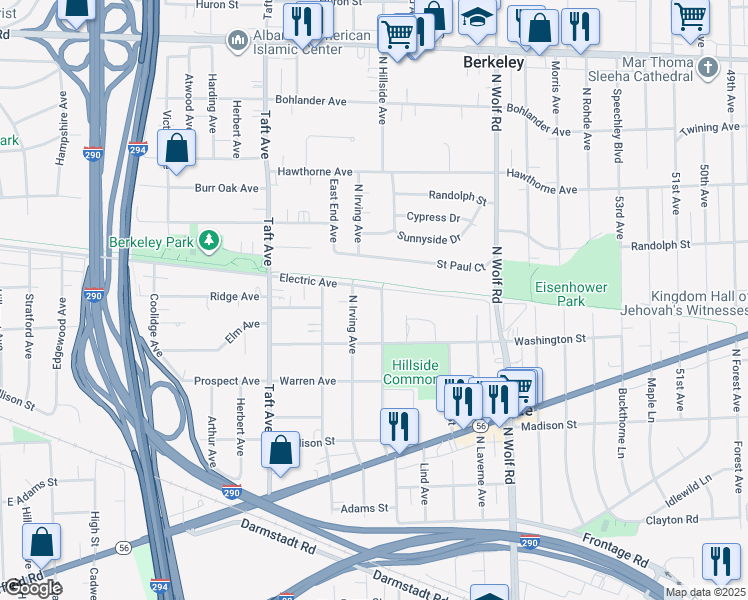 map of restaurants, bars, coffee shops, grocery stores, and more near 621 North Irving Avenue in Hillside